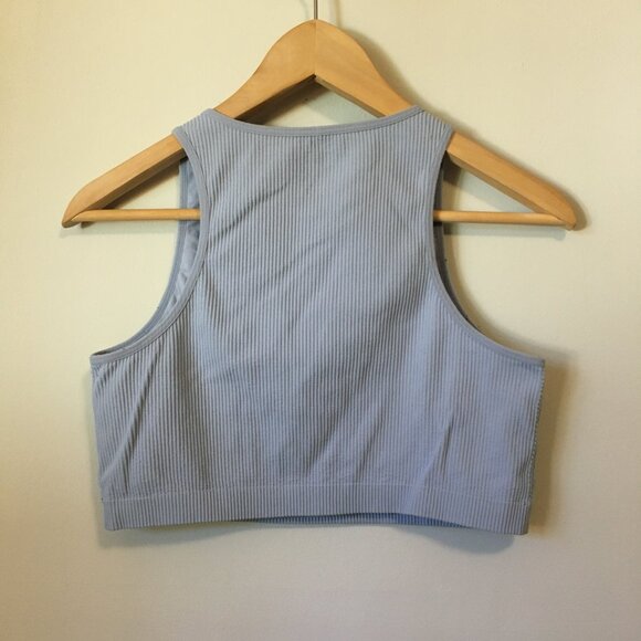 Garage Athletic High Neck Pale Blue Ribbed Cropped Bra Top - Picture 2 of 9